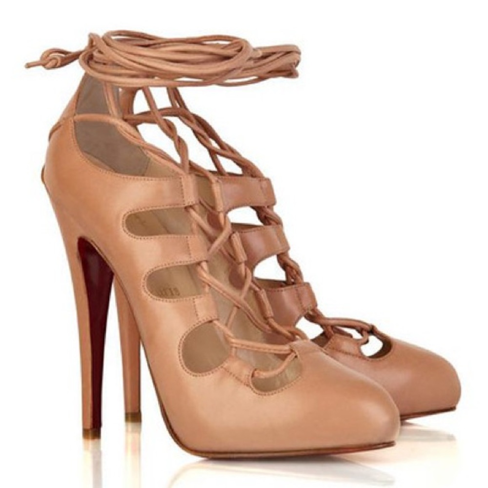 Christian Louboutin Bloody Mary 120 Napa LaceUp High Heel Pump Nude Pink Size 38